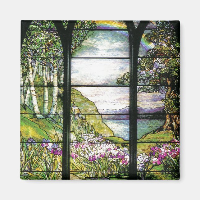 Tiffany Stached Glass Iris Flowers Blommigt Magnet (Framsidan)