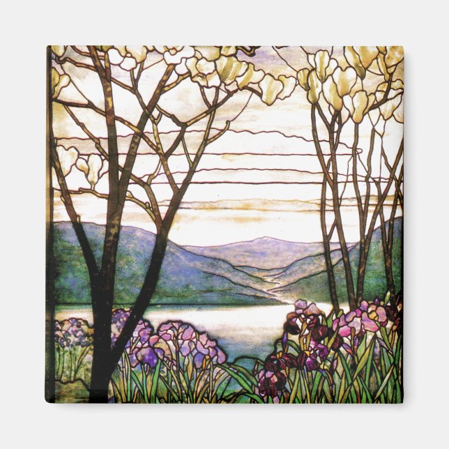Tiffany Stached Glass Iris Flowers Blommigt Magnet (Framsidan)