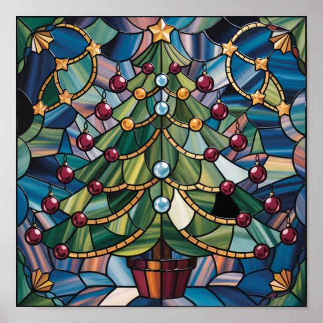 Tiffany-stil Glasmosaik Julgran Poster (Framsidan)