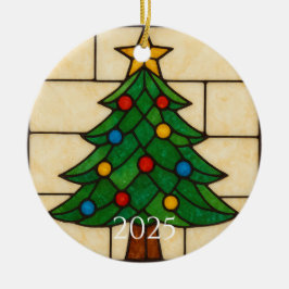 Tiffany Style Stained Glass Christmas Tree Design Julgransprydnad Keramik