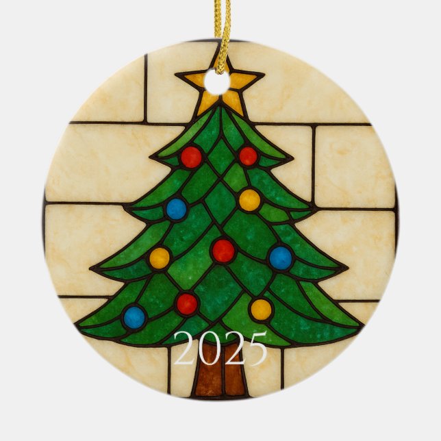 Tiffany Style Stained Glass Christmas Tree Design  Julgransprydnad Keramik (Framsidan)
