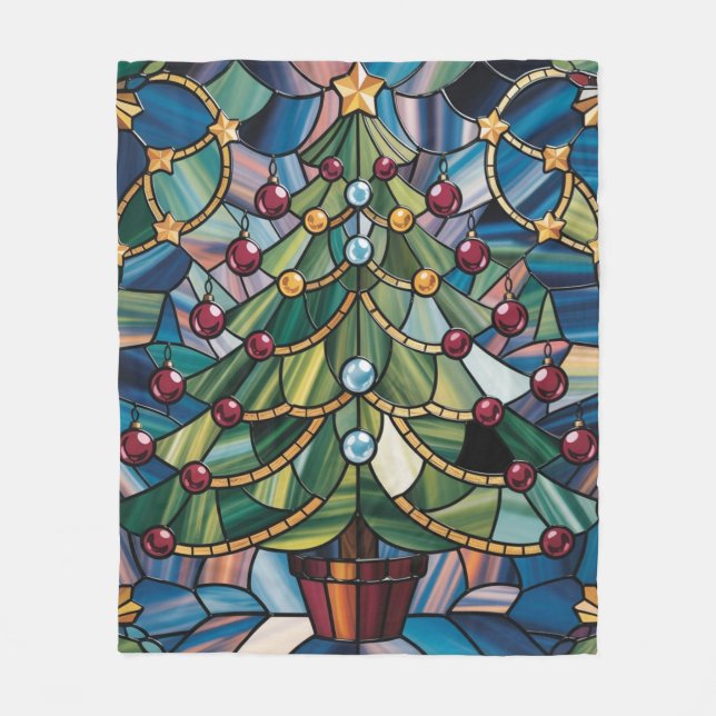 Tiffany-Style Stained Glass Christmas Tree Fleecefilt (Framsidan)