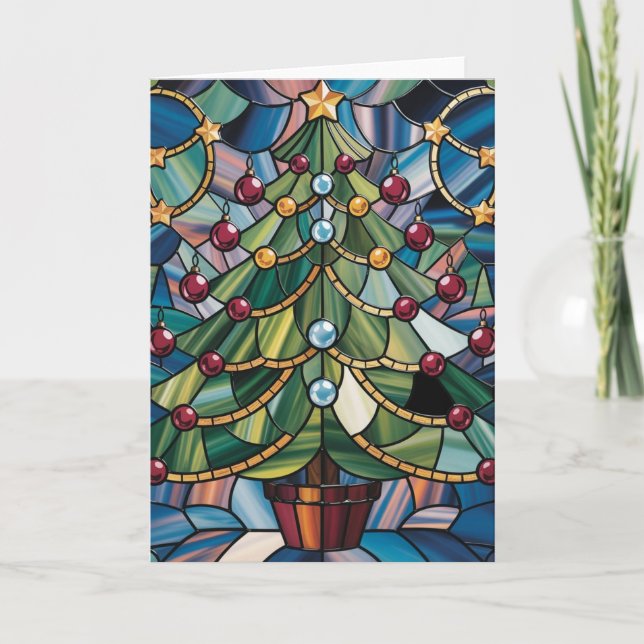 Tiffany-Style Stained Glass Christmas Tree Kort (Framsida)