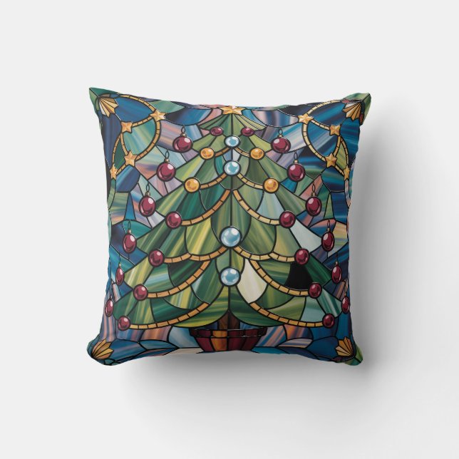 Tiffany-Style Stained Glass Christmas Tree Kudde (Framsida)