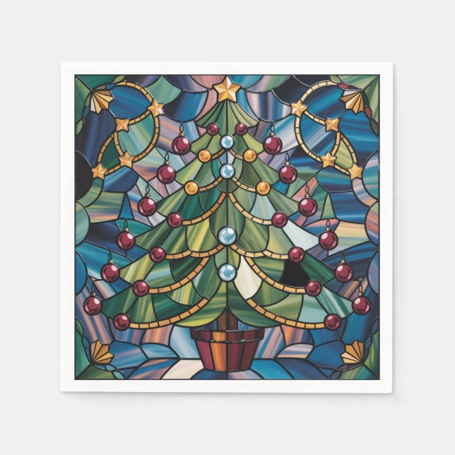 Tiffany-Style Stained Glass Christmas Tree Pappersservett (Framsidan)