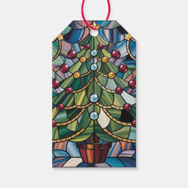 Tiffany-Style Stained Glass Christmas Tree Presentetikett (Framsidan)
