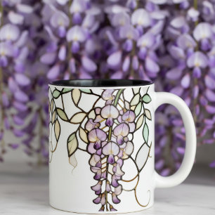 Tiffany Style Wisteria Glas-i-färgad Art Nouveau Två-Tonad Mugg