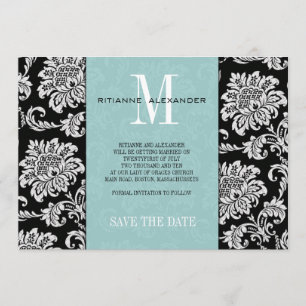 Tiffany Svart Monogram Damask Spara Datumet Inbjudningar