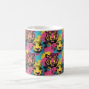 Tigare poppkonst Mönster i Rosa, Gult och blått Kaffemugg