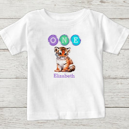 Tiger 1:a födelsedag en med namn lila t shirt