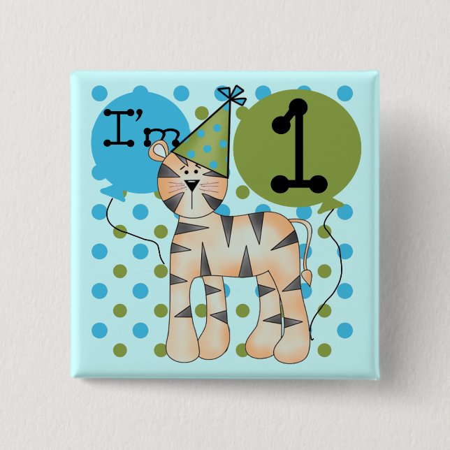 Tiger 1:a födelsedag T-shirts och presenter Knapp (Framsida)