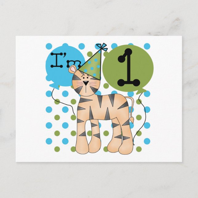 Tiger 1:a födelsedag T-shirts och presenter Vykort (Framsida)