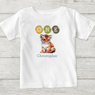 Tiger 1-årsdag en med namn blå t shirt