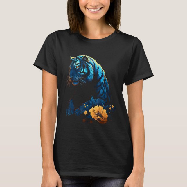 Tiger Älskare Artwork Flower Animal Motif Tiger 4 T Shirt (Framsida)