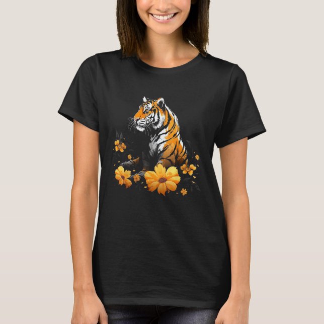 Tiger Älskare Artwork Flower Animal Motif Tiger 6 T Shirt (Framsida)