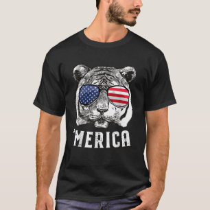 Tiger American Flagga 4:e juli Merica Sunglasses T Shirt