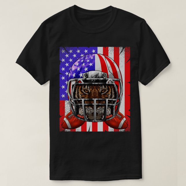 Tiger American Football USA flagga Merica Animal F T Shirt (Design framsida)