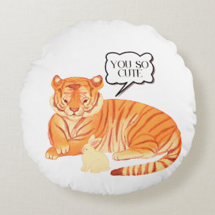 Tiger and Bunny Vänskap - Cute Animal Illustra Rund Kudde