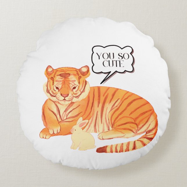 Tiger and Bunny Vänskap - Cute Animal Illustra Rund Kudde (Framsidan)