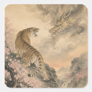 tiger and doragon fyrkantigt klistermärke