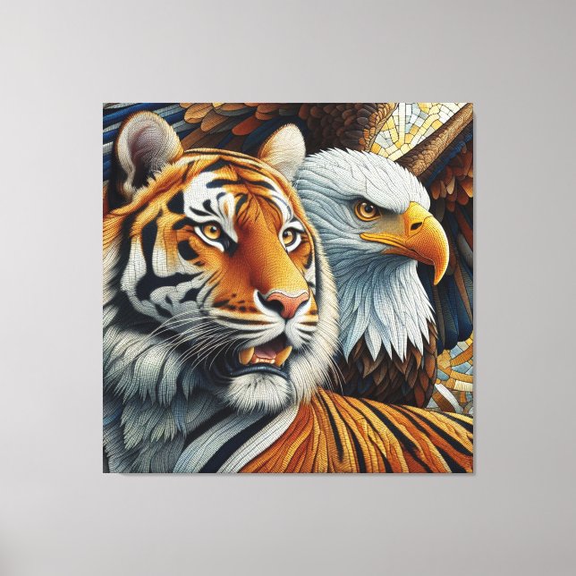 TIGER AND EAGLE, REALISTIC AND MOSAIC STYLE CANVASTRYCK (Framsida)