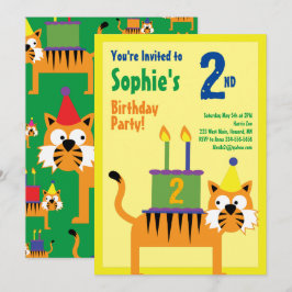 Tiger Animal Barn Födelsedagsfest inbjudan