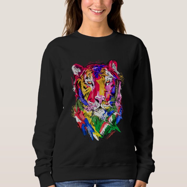 Tiger animal motif, colourful animal print art t shirt (Framsida)
