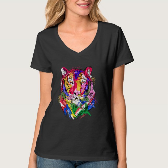 Tiger animal motif, colourful animal print art t shirt (Framsida)