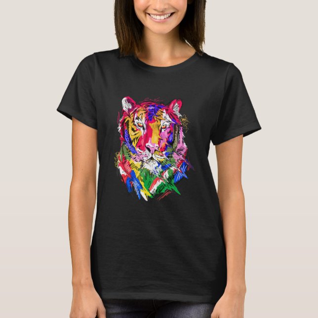 Tiger animal motif, colourful animal print art t shirt (Framsida)