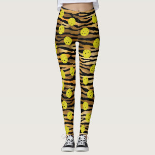 Tiger Animal Print Guld Brown Gult Pickleball Leggings