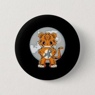 Tiger Anime Katt Dysleximedvetenhet Knapp