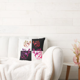 Tiger Ansikte Black & White Check Kudde