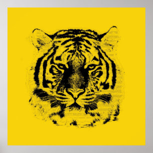 Tiger Ansikte Close Up (Black and Gult) Poster