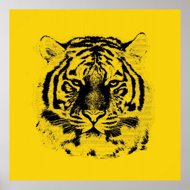 Tiger Ansikte Close Up (Black and Gult) Poster (Framsidan)