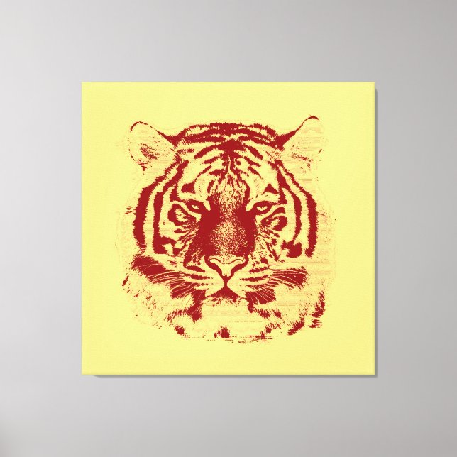 Tiger Ansikte Close Up (red and gult) Canvastryck (Framsida)