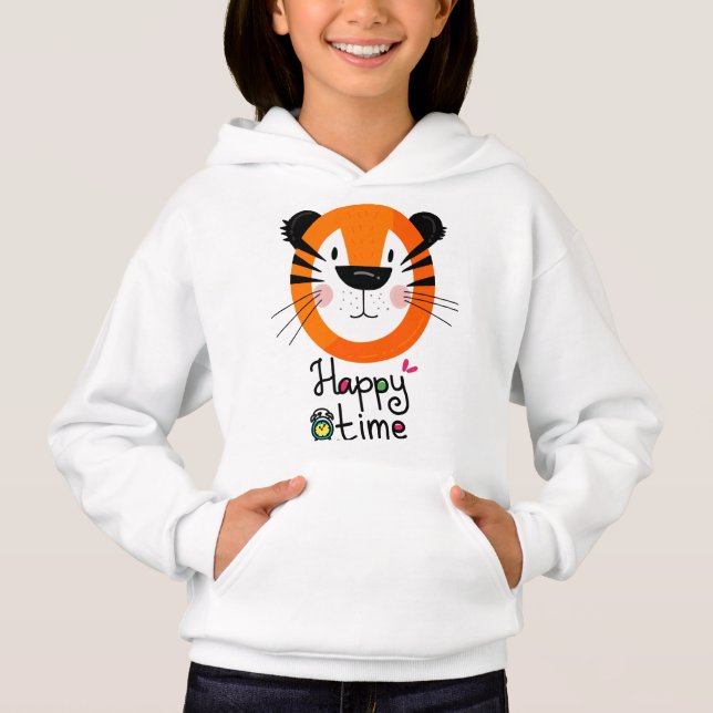 Tiger Ansikte Design Girl, s Pullover Hoodies T Shirt (Framsida)
