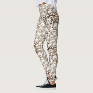 Tiger Ansikte Design White och Brown Leggings