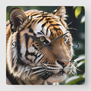 Tiger Ansikte Fyrkantig Klocka