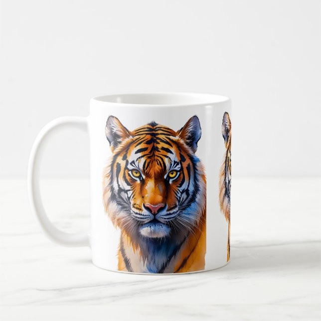 Tiger Ansikte Illustration - utskrift av vilda kon Kaffemugg (Vänster)