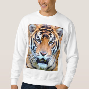 Tiger Ansikte Manar Modern Elegant Template White Lång Ärmad Tröja