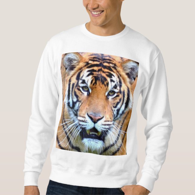 Tiger Ansikte Manar Modern Elegant Template White Lång Ärmad Tröja (Framsida)