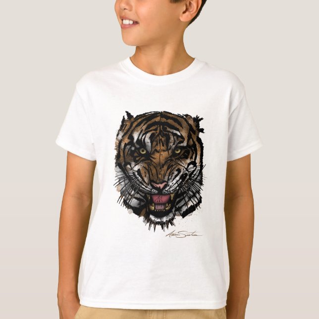 Tiger Ansikte (Namnteckning design) T-shirt (Framsida)