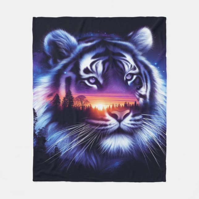 Tiger Ansikte och Scener Sunset Ligcape Fleecefilt (Framsidan)