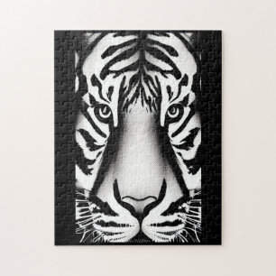 Tiger ansikte svartvit rand pussel