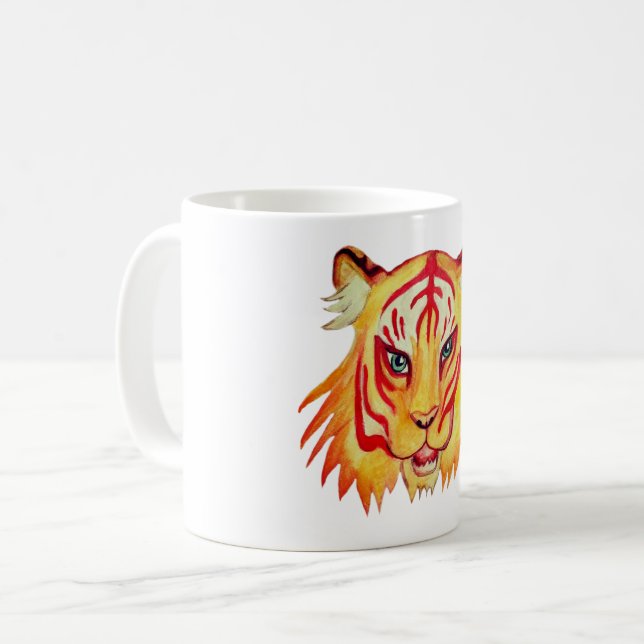 Tiger Ansikte Teckning 325 ml Classic White Mugg (Framsida vänster)