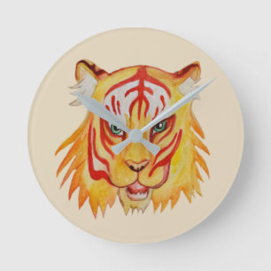Tiger Ansikte Teckning Round (Medium), väggklocka