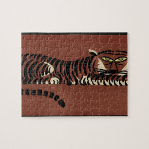 Tiger - Antiquarian, Colorful Bok Illustration Pussel