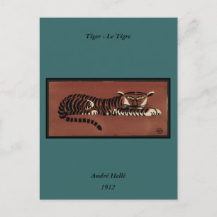 Tiger - Antiquarian, Colorful Bok Illustration Vykort