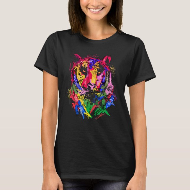 Tiger Art Animal Lovers Colourful T Shirt (Framsida)