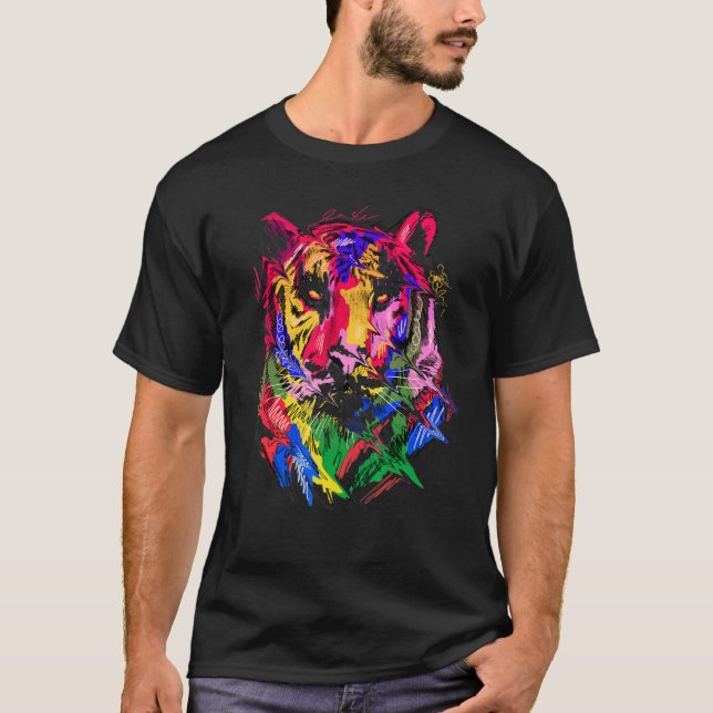 Tiger Art Djur älskare Colorful T Shirt (Framsida)